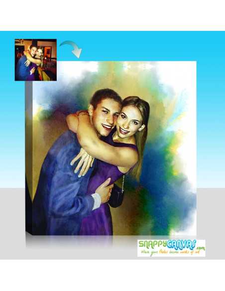 Young love in watercolor, painted from a pic to a canvas.