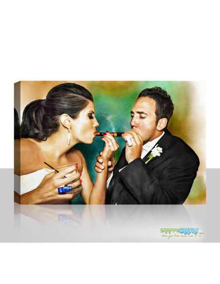 Couple in formal attire painted in watercolor style from a picture