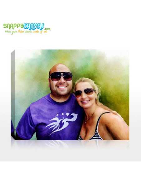 Happy couple Watercolor Style: Canvas portrait of a happy couple standing together.