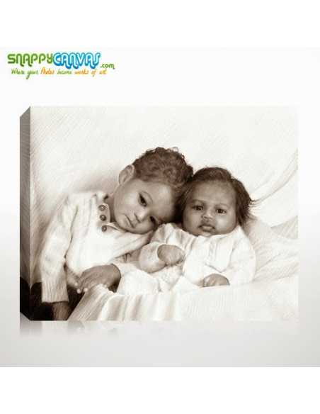 pencil style portrait of babies