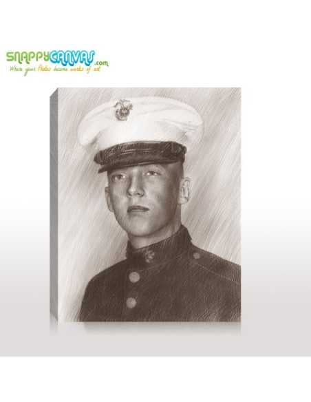 pencil portrait of man in the service