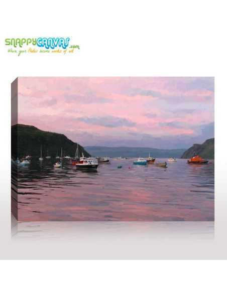 A customers captivating pink sunset photo made to painterly canvas art.