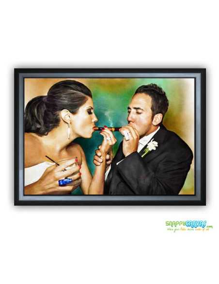 posh couple in black framed watercolor canvas art