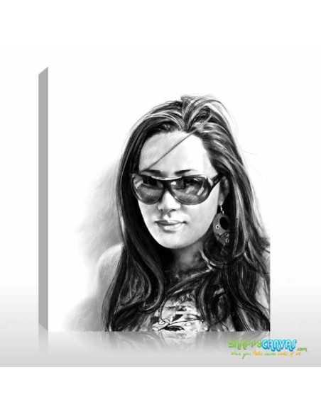 portrait of lady in sunglasses made by artist using pencil art technique
