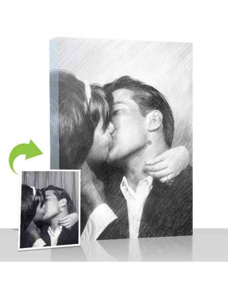 pencil sketch on canvas couple in love
