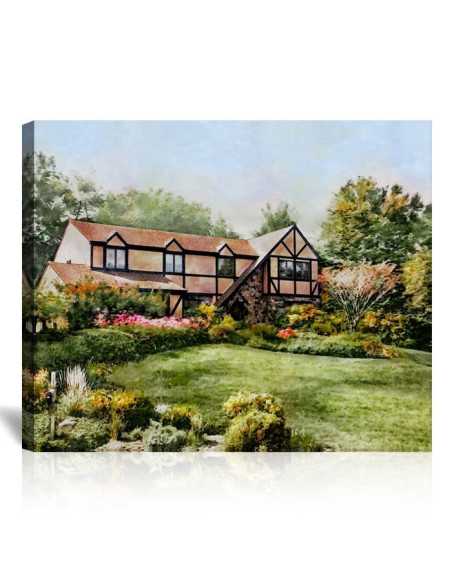 Portrait of a home made in watercolor style from photo