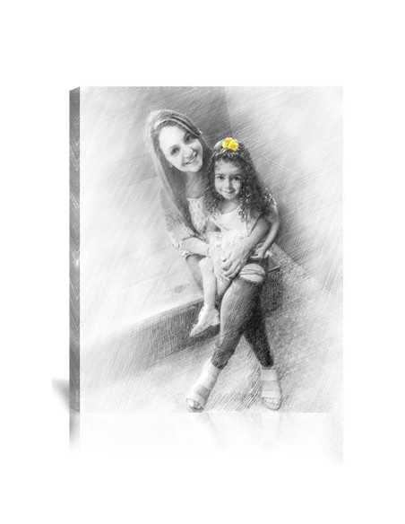 a special touch of color added to this canvas portrait sketch