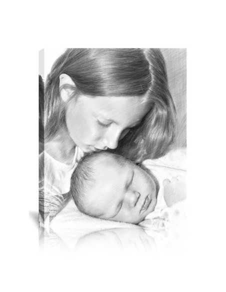 pencil portrait with baby