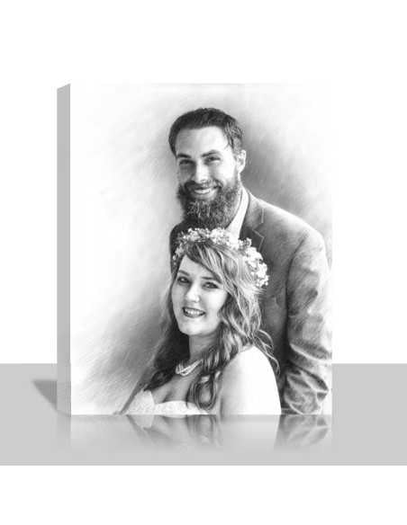 pencil sketch of couple from photo