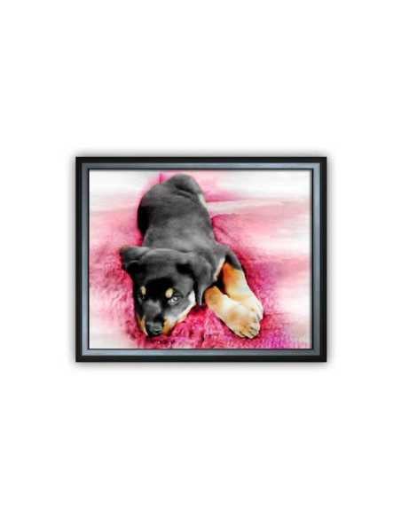 black and tan puppy picture painted by artist in watercolor and framed