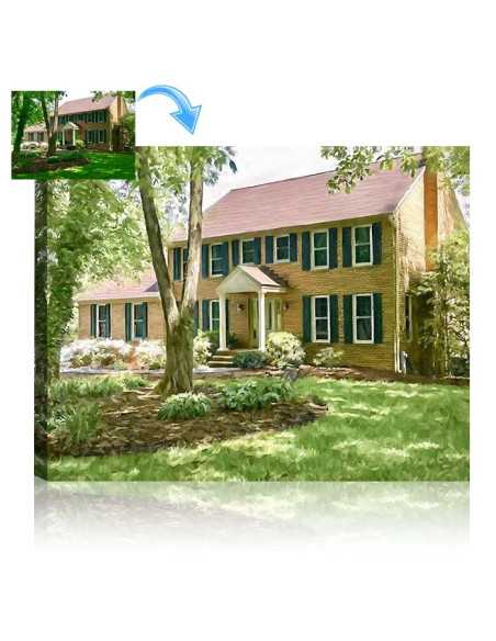 Picture of a brick home turned into a painting gift