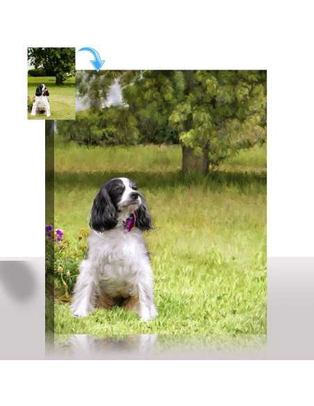 Oil Portrait of Dog from Photo: “Custom oil portrait of a dog, created from a photo, showcasing detailed brushwork and lifelike 