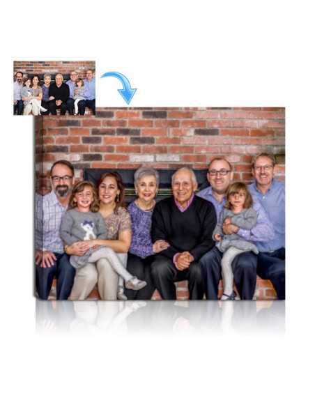 An endearing family picture hand-painted to custom family canvas art by digital artist