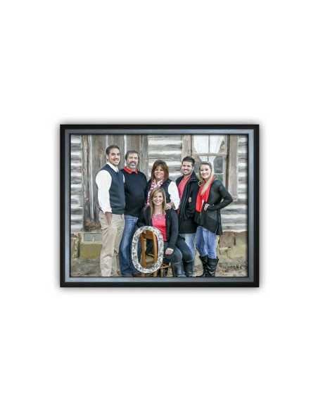 Six family members painted in oil style with matching black tops