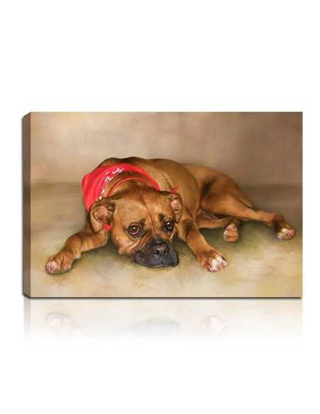 Oil Portrait of Sleeping Dog: “Warm-toned oil portrait of a sleeping dog with rich textures, crafted from an original photo.”