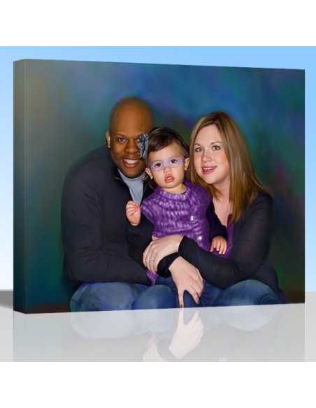 Family photo transformed to painterly portrait in vivid colors