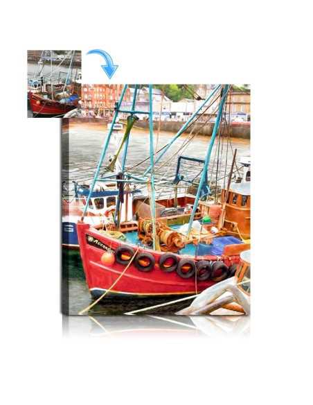 painting of boats at the dock made from travel photo