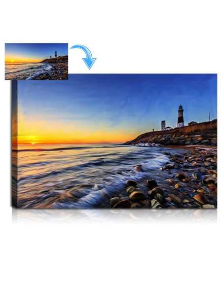 This glimmering sunset photo was transformed into a mesmerizing oil painting