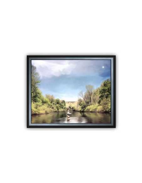 A photo oil painting of a tranquil fisherman scene in enchanting solitude