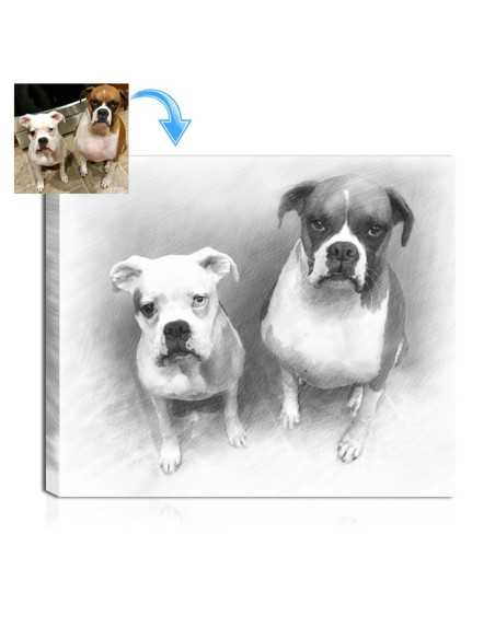 Two sweet dogs made to pencil style sketch canvas from a picture
