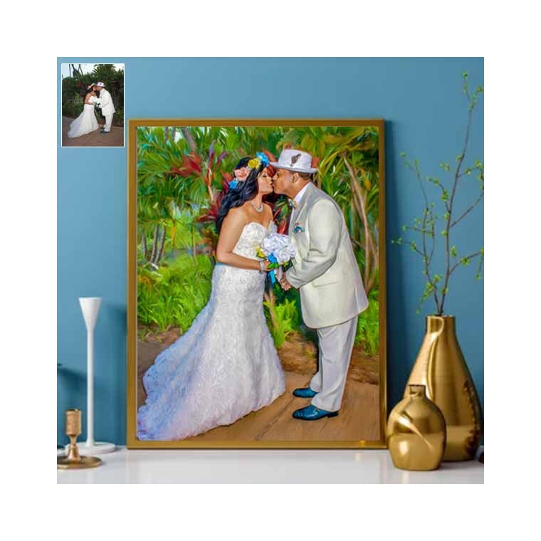 Oil Portrait of wedding in Gold Frame