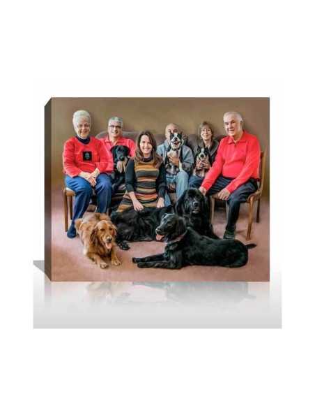Holiday family canvas painting gift from photo with whole family and dogs