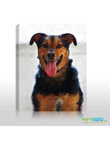 Brown and white dog smiling as featured in this painterly canvas art from photograph
