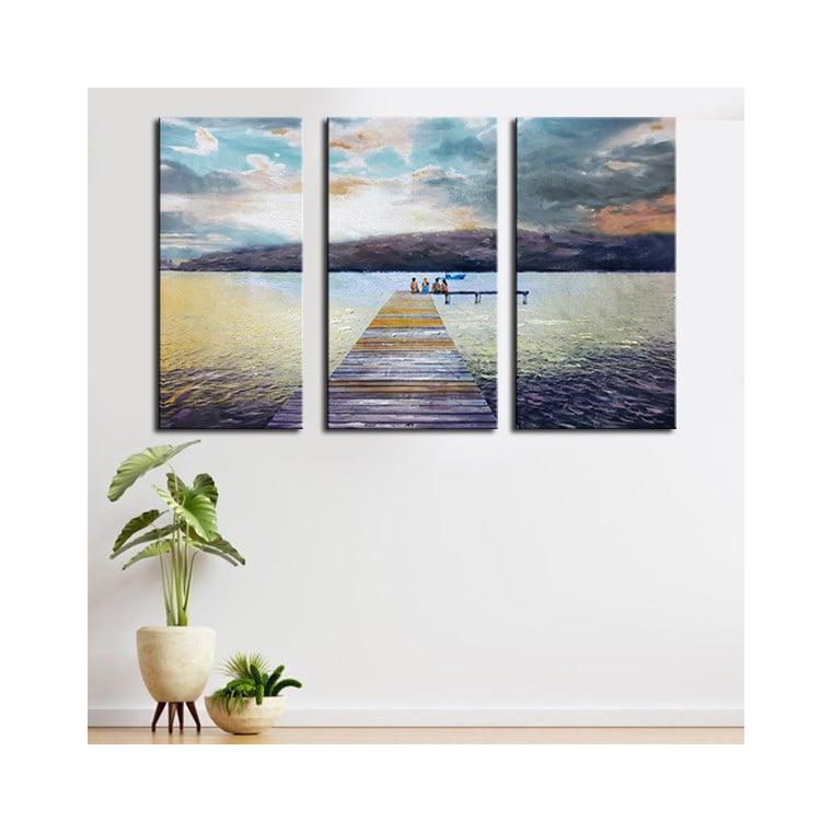 triptych painting from photo dockside