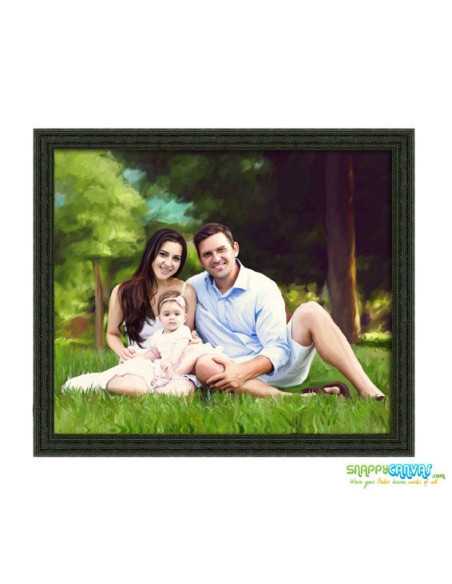 A family photo made to painterly canvas by artist using a picture