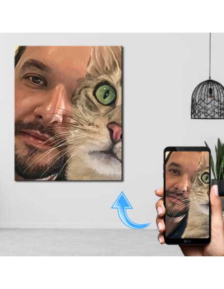 Man with his much loved cat in portrait painting