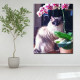 A striking himalyan cat posing by an orchid, captured in this painterly cat portrait from photo on canvas.