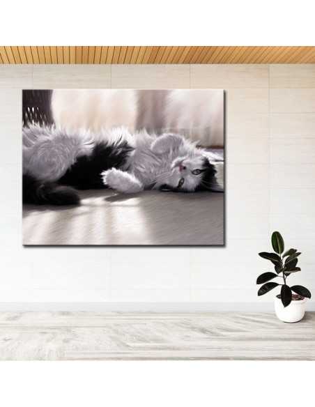 Cat relaxing elegantly in the light, made to canvas painting