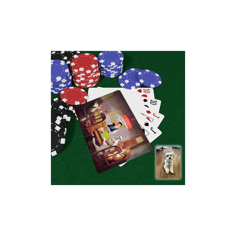 Personalized dog's playing poker cards