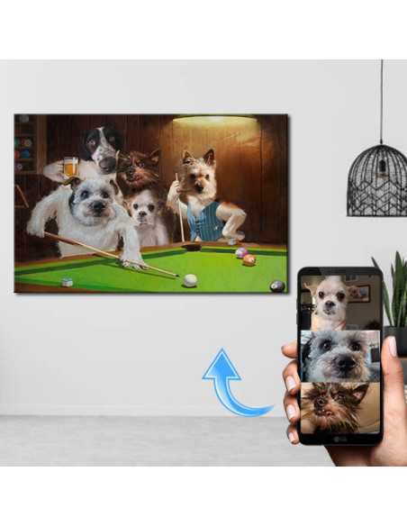 Your dog photos turned into famous dogs playing pool style canvas