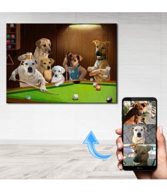 Your dogs playing pool personalized with your dog in it