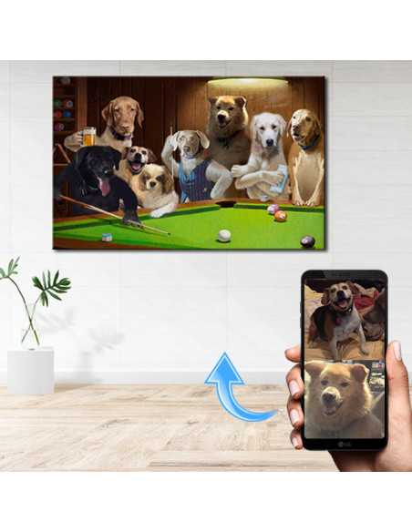 Multiple of your dogs made to Dogs playing pool style canvas