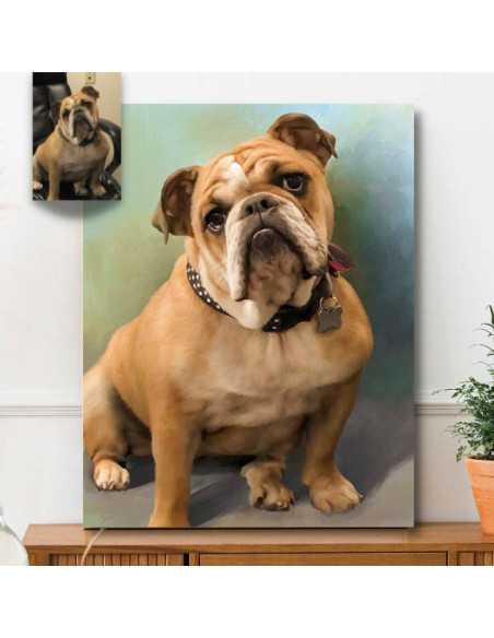 Custom oil portrait of a brown and white dog created from a photo, showcasing expressive eyes