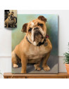Custom oil portrait of a brown and white dog created from a photo, showcasing expressive eyes