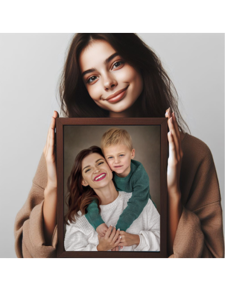 Oil painting of a mother and child made from their photo