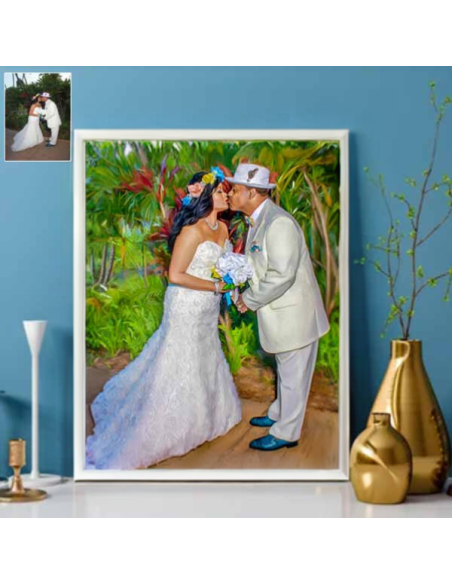 Oil Portrait of wedding in white frame