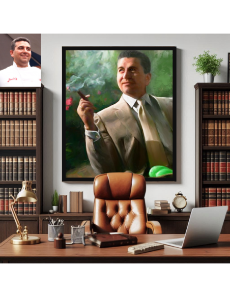 Oil Portrait in black frame of cake boss