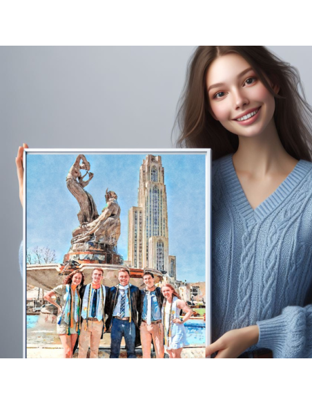 displaying travel memories in a watercolor painting made from photo snap.