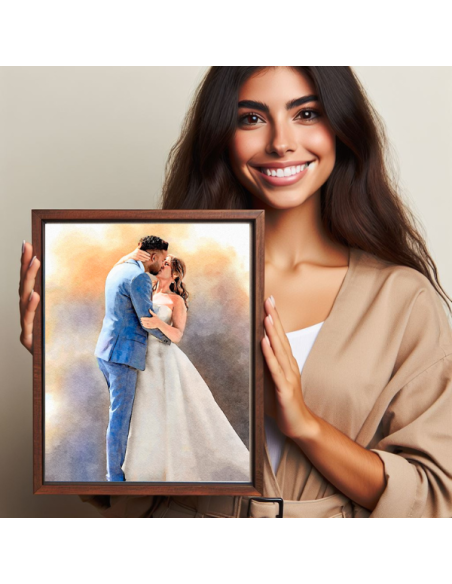 wedding watercolor canvas from picture in brown frame