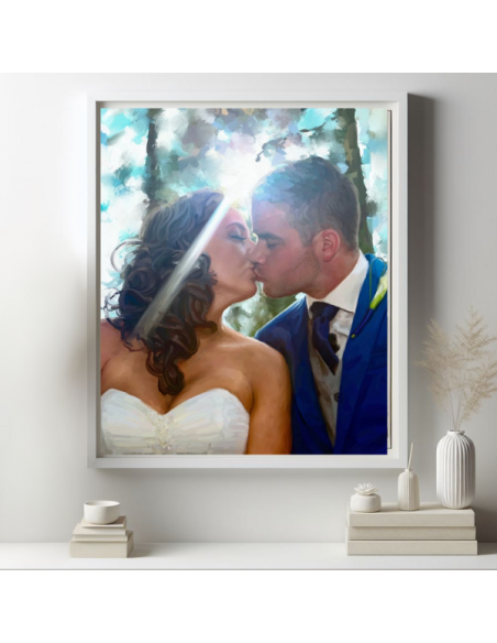  Wedding picture to painterly canvas in white frame