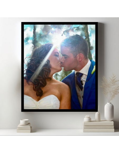Wedding picture to painterly canvas in black frame