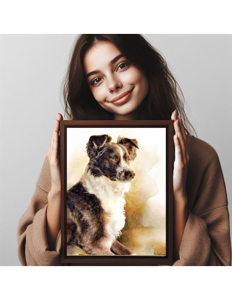 Hand Painted Watercolor dog portrait digitally brushed by Master Portrait Artist