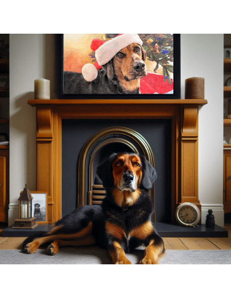 Holiday watercolor dog portrait gift painted from a photo