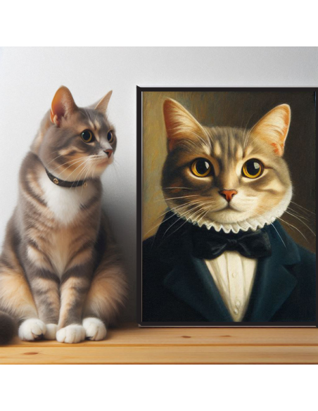 Cat admires his cat in a tux canvas painting artwork