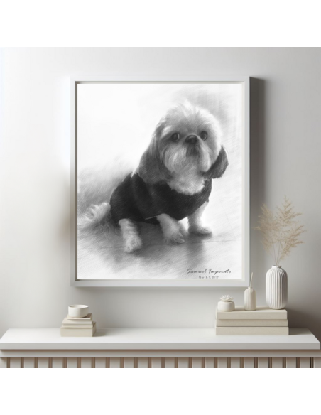 This sketch from a photo taken with dog and baby illustrates in pencil technique why we love pets so much. 