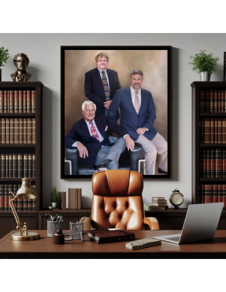 Corporate leadership painting with 3 partners displayed in an office